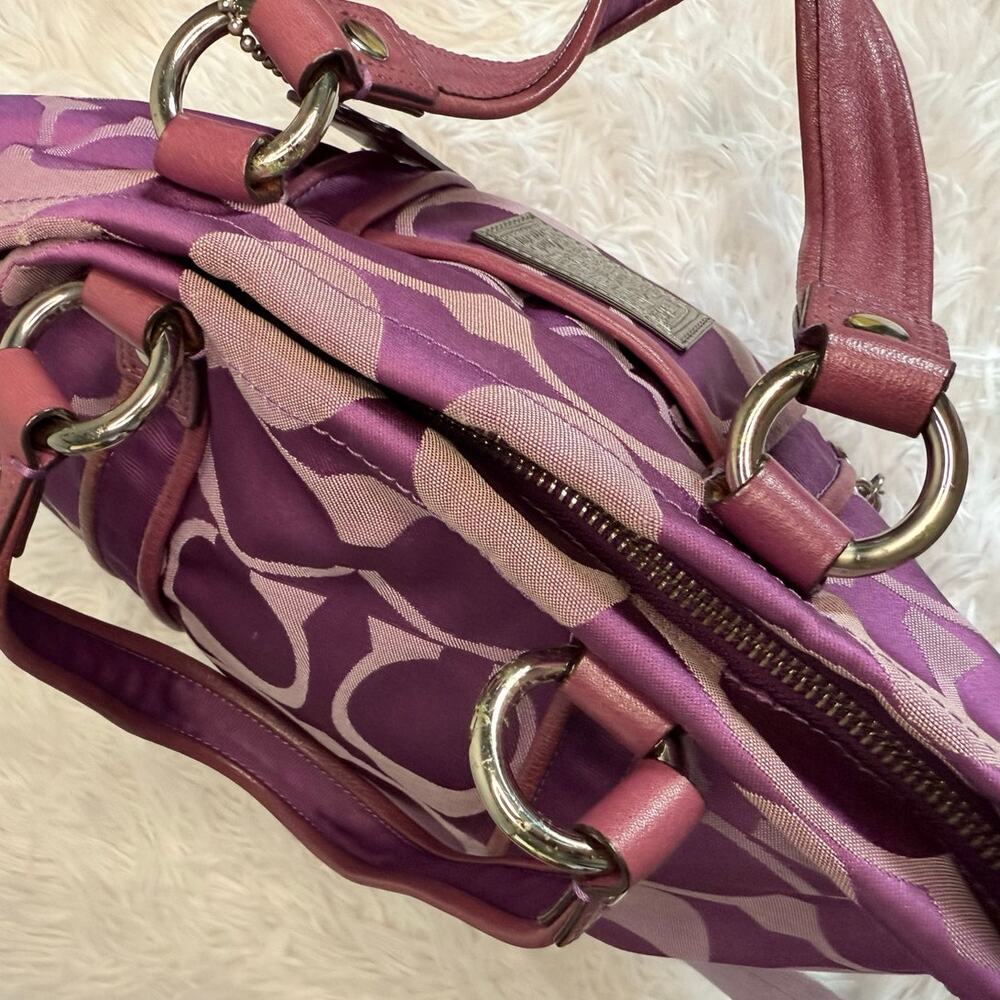 Coach Poppy Purple Silver Signature Shoulder Bag - Gem